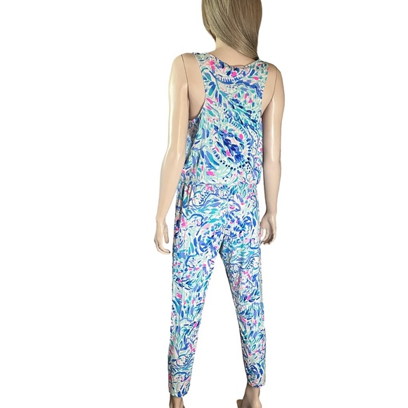 Lilly Pulitzer Rayon Jumpsuit Paulina Breakwater Party Wave Print Racer Back - Picture 5 of 14